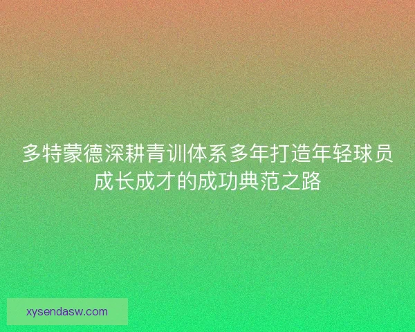 多特蒙德深耕青训体系多年打造年轻球员成长成才的成功典范之路